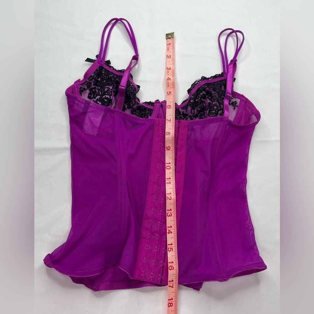 Dreamgirl Fuchsia Black Embroidery Corset Bustier Lingerie Underwire Top Sz 32 - Picture 7 of 7
